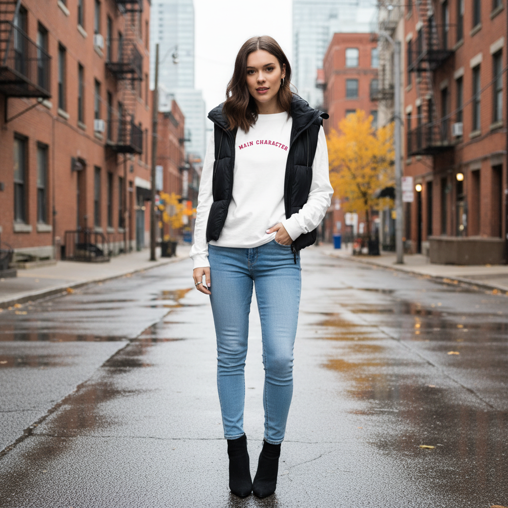 MAIN CHARACTER | White Long Sleeve, Pink Embroidery